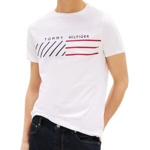 Tommy Hilfiger White and Red Graphic Tee